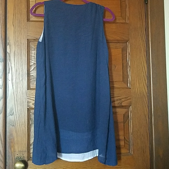 Silk Cotton Flowy Dress Navy White Small - Picture 3 of 8